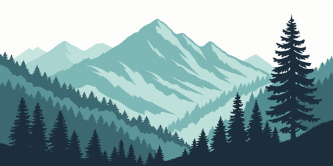 Fototapeta premium a mountain range with trees in the foreground Vector