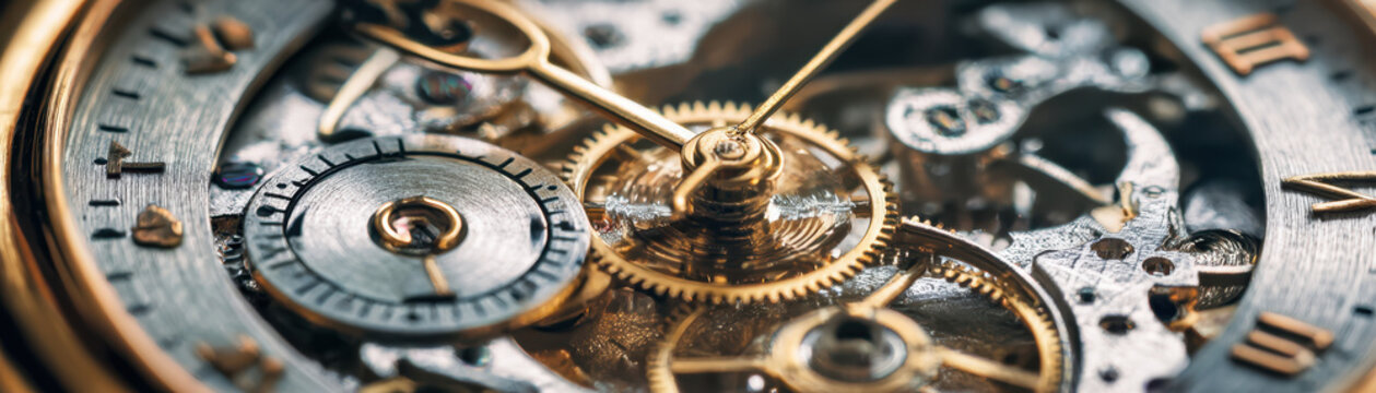 Intricate authentic watch mechanism reveals reality of precise golden gear movement inside vintage timepiece with detailed craftsmanship and metal