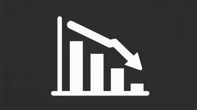 Financial graph shows wealth decline with decreasing bar chart and falling coins