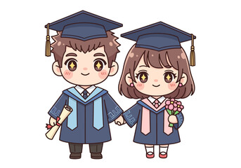 Graduation day happy children illustration.