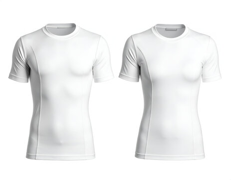 Two white athletic fit t-shirts, one men's and one women's
