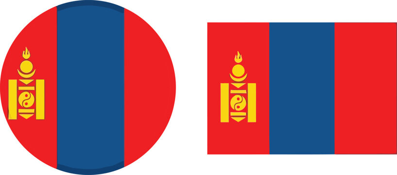 Flag and emblem of mongolia displayed in two different formats Vector