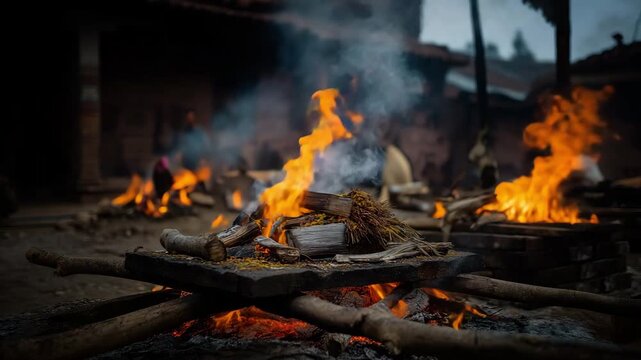 A traditional Hindu cremation ritual.
