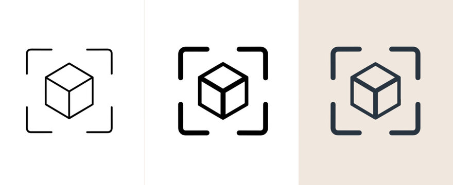 3D Box Scan Icon Set &ndash; Package Tracking, Object Detection, QR Scan, Cube Frame, Delivery Symbol Line Icons