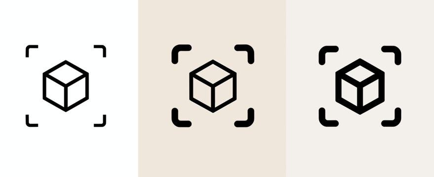 3D Box Scan Icon Set &ndash; Package Tracking, Object Detection, QR Scan, Cube Frame, Delivery Symbol Line Icons