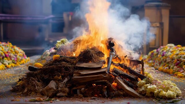 A traditional Hindu cremation ritual.
