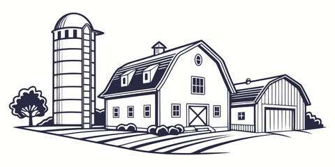 a farm with a barn and silo Vector © RABBY