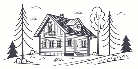 Naklejka premium a house with trees and a dog in the yard Vector