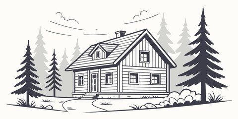 Naklejka premium a house in the woods during winter Vector