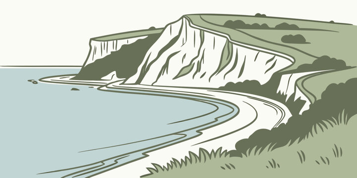 a scenic cliffside by the ocean with a winding path Vector