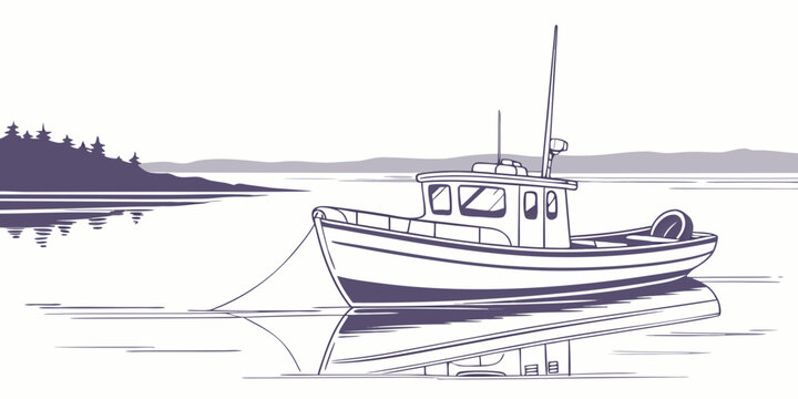 a small boat floating on calm water Vector