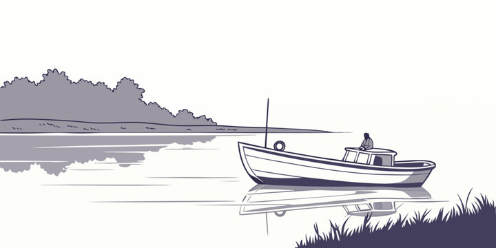 a small boat floating on a serene lake Vector