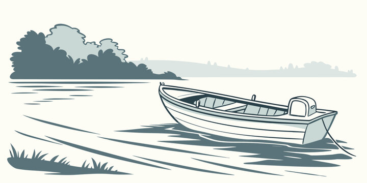 a small boat on the water with a cloudy sky Vector