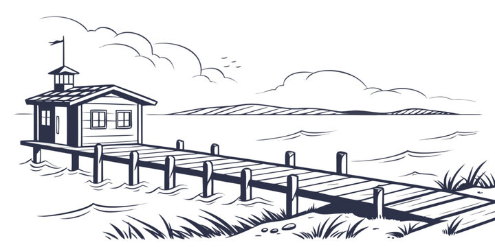 a small house on a pier by the water Vector