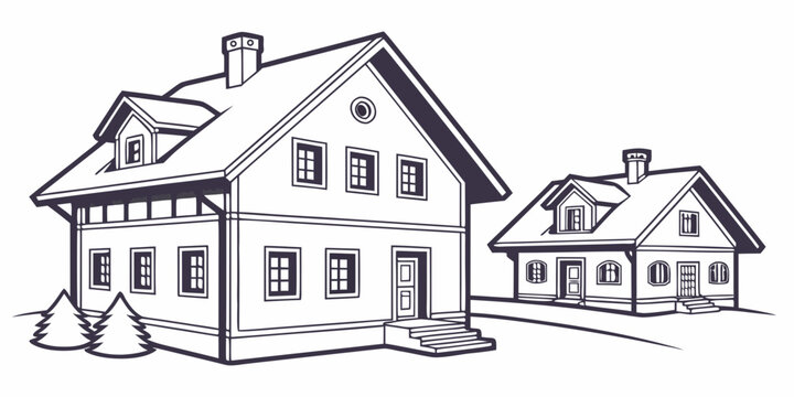 two houses side by side with snow on the roofs Vector