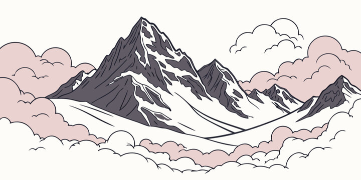 a mountain range with snow and clouds Vector