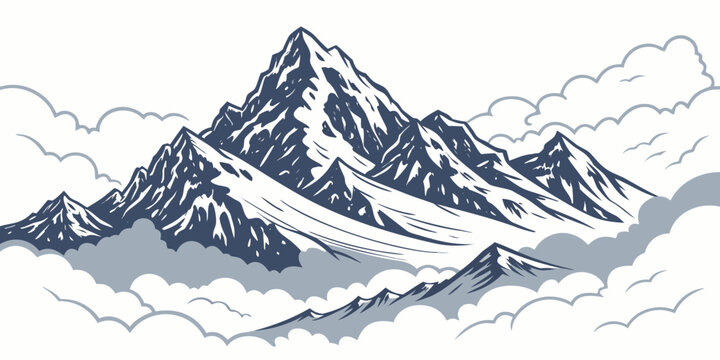 snowy mountain range with clouds Vector