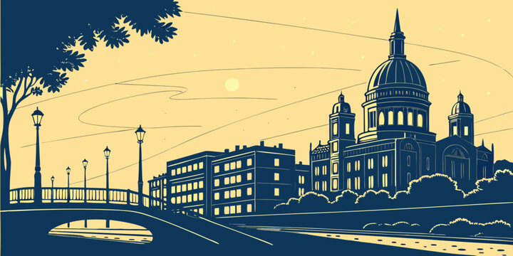 a large building with a dome and a clock tower Vector