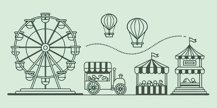 a black and white drawing of a fairground Vector