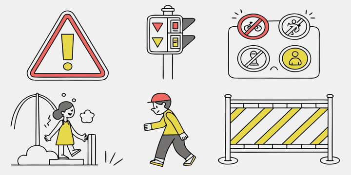 construction worker with road signs and barriers Vector