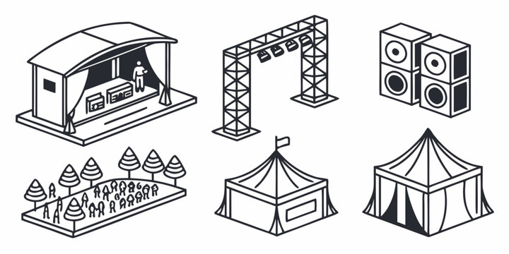 a set of different medieval festival tents and booths Vector