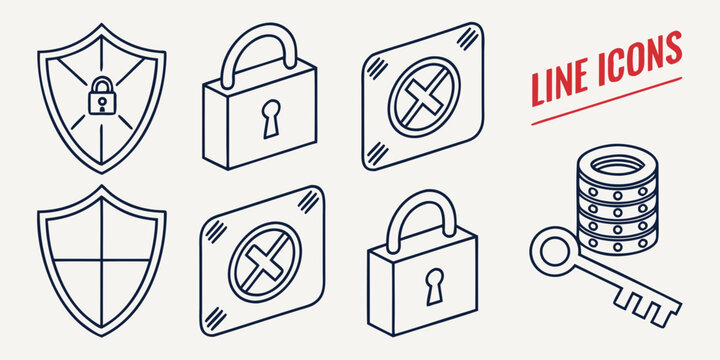 a set of line icons for security and protection Vector