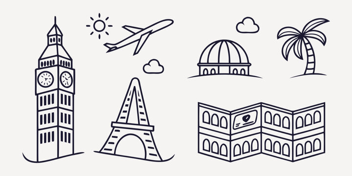a collection of famous landmarks and travel icons Vector