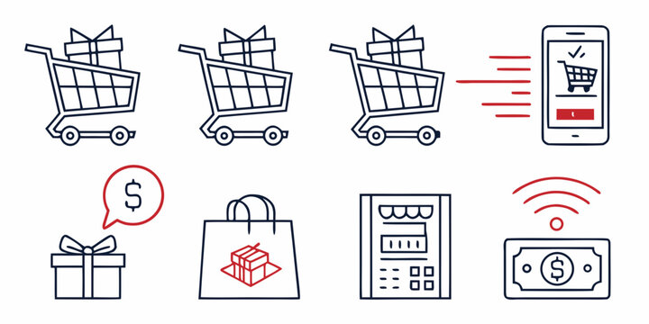 online shopping icons with payment and delivery symbols Vector