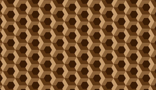 3D brown geometric hexagon seamless pattern