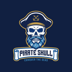 Fototapeta premium This striking pirate skull logo evokes adventure and the sea with its bold colors and design, making it perfect for brands related to exploration or maritime themes.
