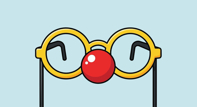 April Fool's Day prank with funny glasses and red nose on blue background
