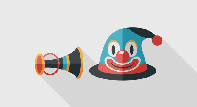 April Fool's Day prank with colorful clown hat and horn on table indoors