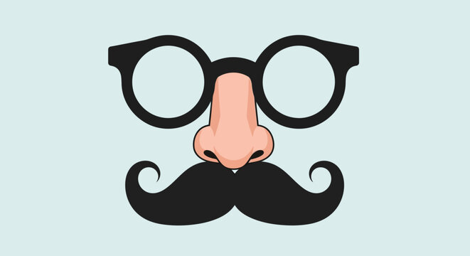April Fool's Day prank with fake glasses mustache on face