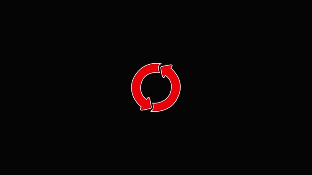 Circle arrow refresh icon rotation animation Motion graphic design on black screen.4k video .red color background . Animation of refresh symbol or loop round arrow.