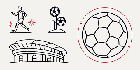a soccer ball in a red circle with stadium and player icons Vector © BOY
