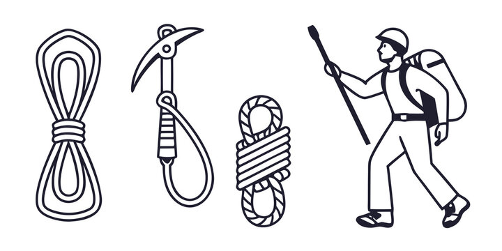 a person hiking with climbing gear Vector