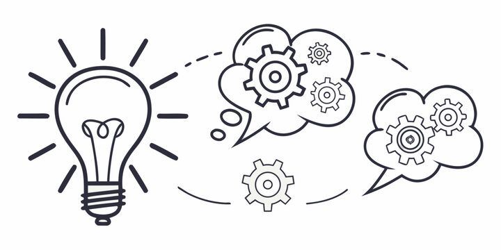 a light bulb with gears and thought bubbles Vector