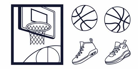 a basketball hoop with balls and sneakers Vector © BOY