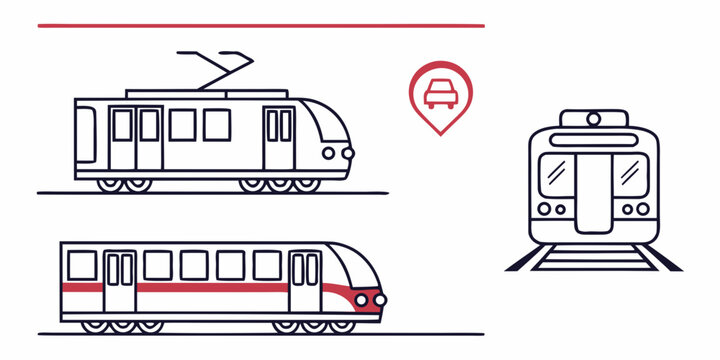 a drawing of a train with a red stripe on the side Vector