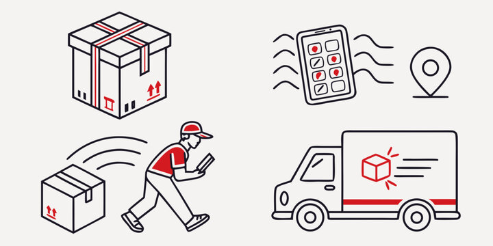 delivery services with packages and truck Vector