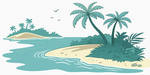 Obraz premium a tropical island with palm trees and sandy beach Vector