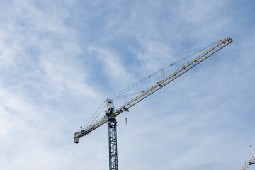 Tower Construction Crane Cloudy Against Blue Sky