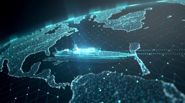 Global Network Visualization: A stunning visualization of a global network with interconnected nodes and lines, representing data flow across continents.