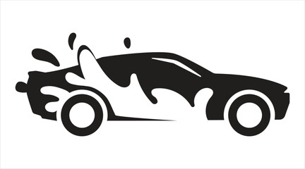 Obraz premium Minimalist black and white car icon with dynamic water splash Vector