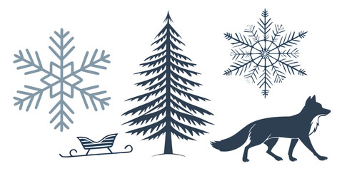 a wolf and dog sled team in winter scene Vector © BOY