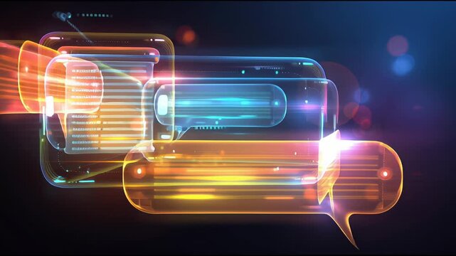 Colorful Chat Bubbles Flow Across the Screen in Bright Light Patterns Creating Engaging Visuals for Digital Communication Concepts
