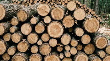 Stack of Cut Logs in Forest - Sustainable Wood Industry