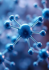 A sleek futuristic molecular structure with glossy blue spheres connected by transparent rods set against a soft blurred scientific background evoking innovation in chemistry or nanotechnology nanotec