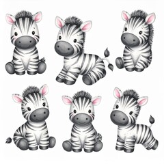 Fototapeta premium Vintage Aquarell-Plüschzebra Set 