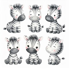 Fototapeta premium Vintage Aquarell-Plüschzebra Set 